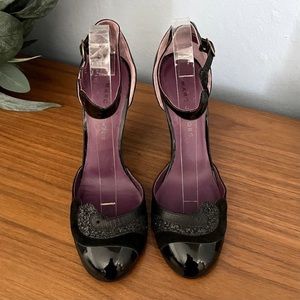 COPY - Marc Jacobs Black Patent Glitter Leather Ankle Strap Wedge Heel